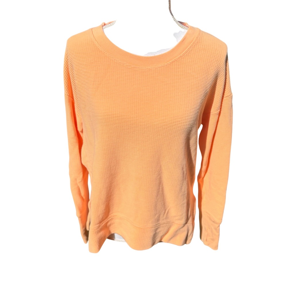Athleta Women's Peach Orange Waffle Knit Thermal Pullover Sweatshirt Size Small - Picture 2 of 11